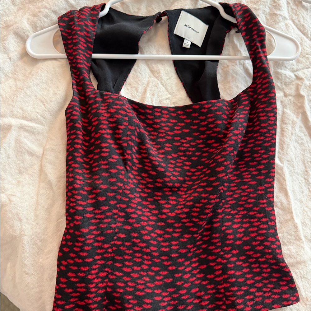 Reformation Black and Red Patterned Halter Camisole